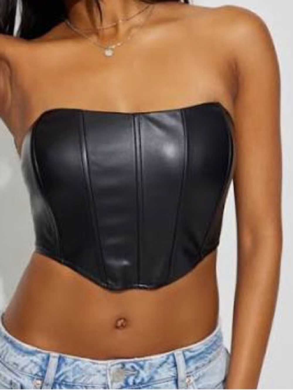 NWOT Hey Babe Faux Leather Corset Top - Black